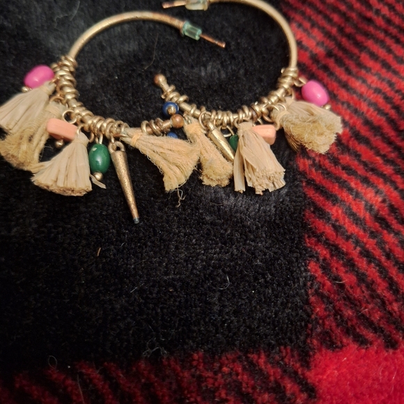 Coastal Chic Raffia and Bead Semi Hoop Earrings - Picture 2 of 2